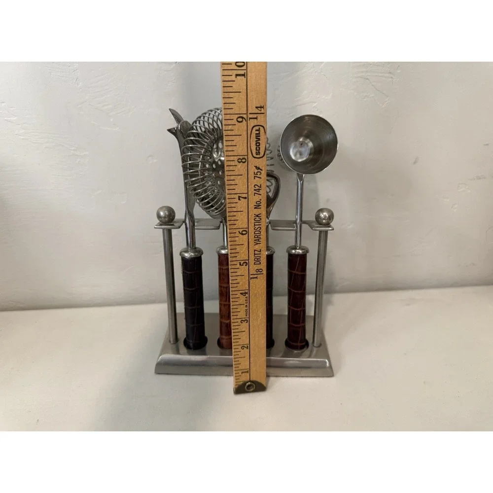 Vintage Pottery Barn Cocktail Barware Tool Set Brown Alligator Croc Handles MCM